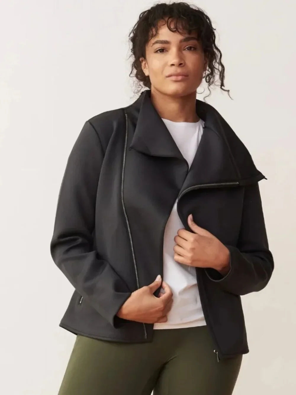 ADAY Up in the Air Lightweight Asymmetrical Zip Jacket, Black, Medium